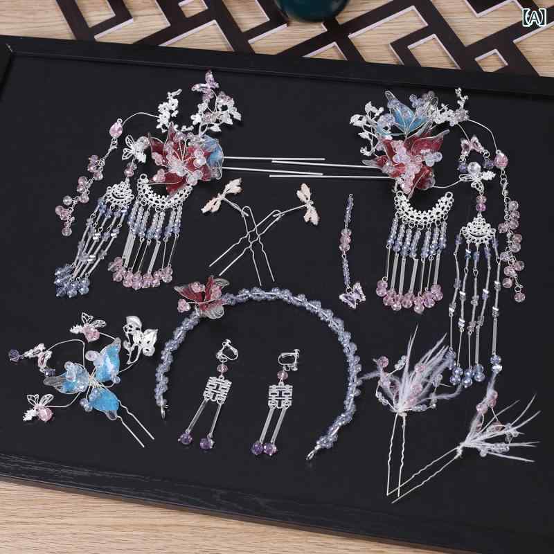 ヘアアクセサリー レディース 古装 髪飾り シルバー ピンク系 クリスタル 花 Uピン かんざし 簪 レトロ ヘアピン 結婚式 パーティー