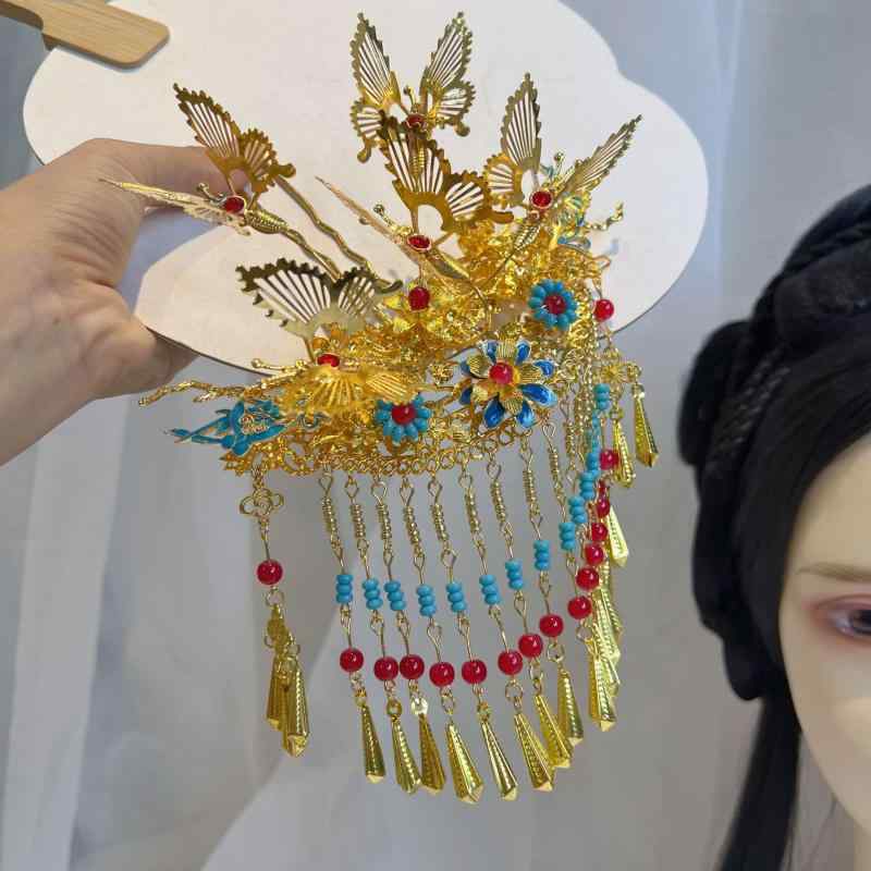 ヘアアクセサリー レディース バタフライ 簪 古風 合金 タッセル ヘアピン 和装 髪飾り 結婚式 パーティー コスプレ イベント エレガント ゴージャス