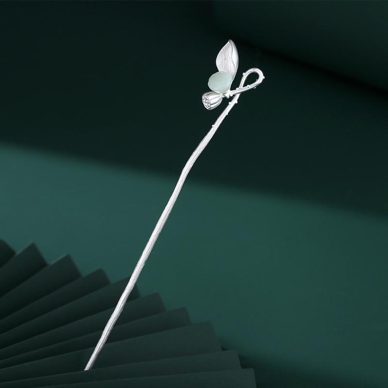 ヘアアクセサリー レディース 和田玉 s925 シルバー 蓮の葉 かんざし 古風 蓮蓬 エスニック チャイナドレス 髪飾り