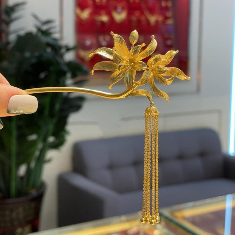 ヘアアクセサリー レディース 玉蘭花 かんざし ゴールド 合金 フラワーモチーフ コサージュ ヘアピン 和装 髪飾り 上品 エレガント ウェディング パーティー