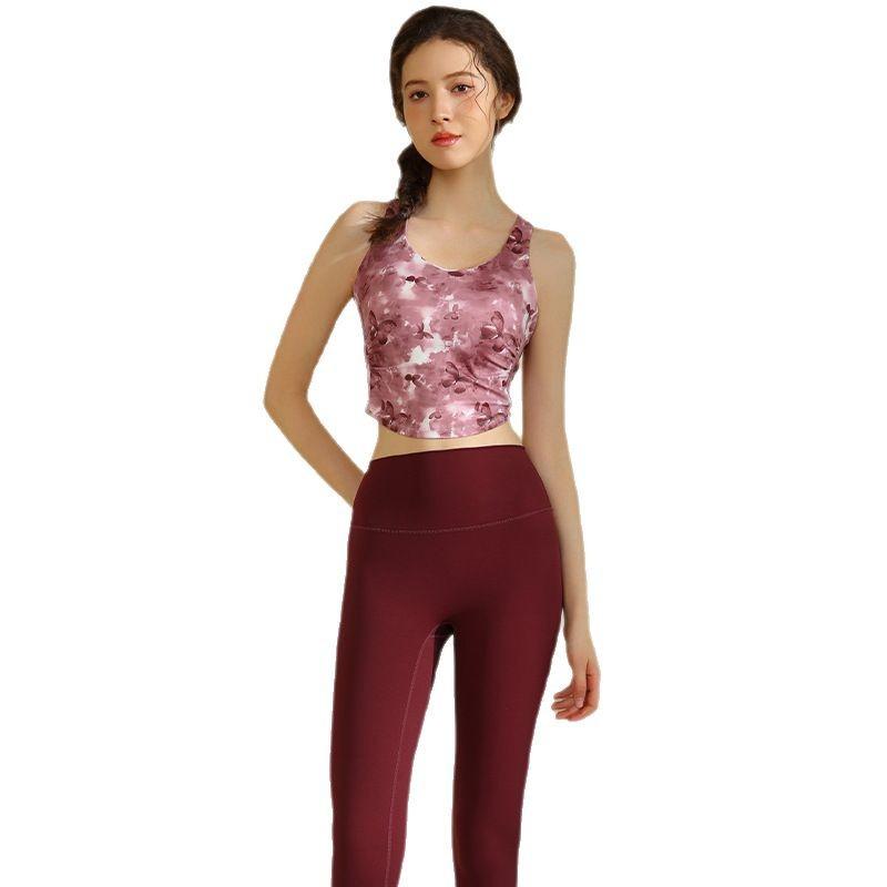 ヨガウェア レディース 上下セット 春夏 スポーツブラ レギンス ノースリーブ トレーニングウェア ランニング フィットネス 接触冷感 吸湿速乾 紫 パープル ブルー ヒョウ柄