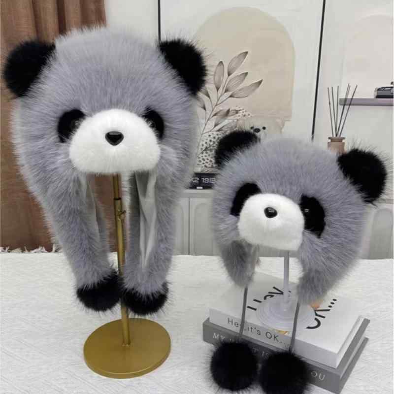 帽子 親子 お揃い パンダ かわいい 秋冬 耳あて フェイクファー もこもこ ふわふわ 厚手 防寒 保温 あ..