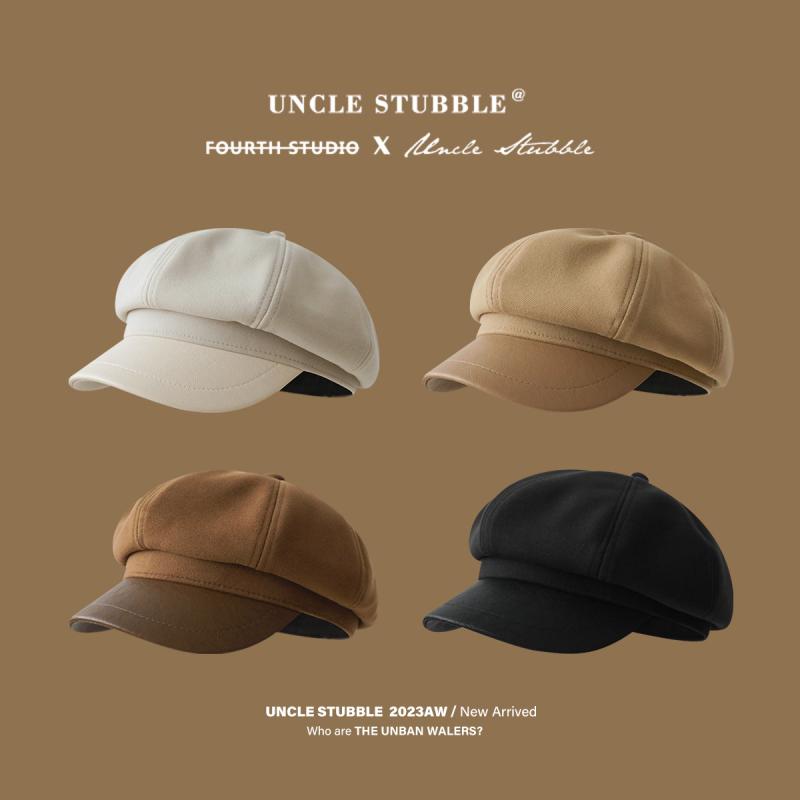 ベレー帽 レディース 秋冬 ウール混 八角帽 小顔効果 日よけ 紫外線対策 レトロ キャップ カーキ ブラ..