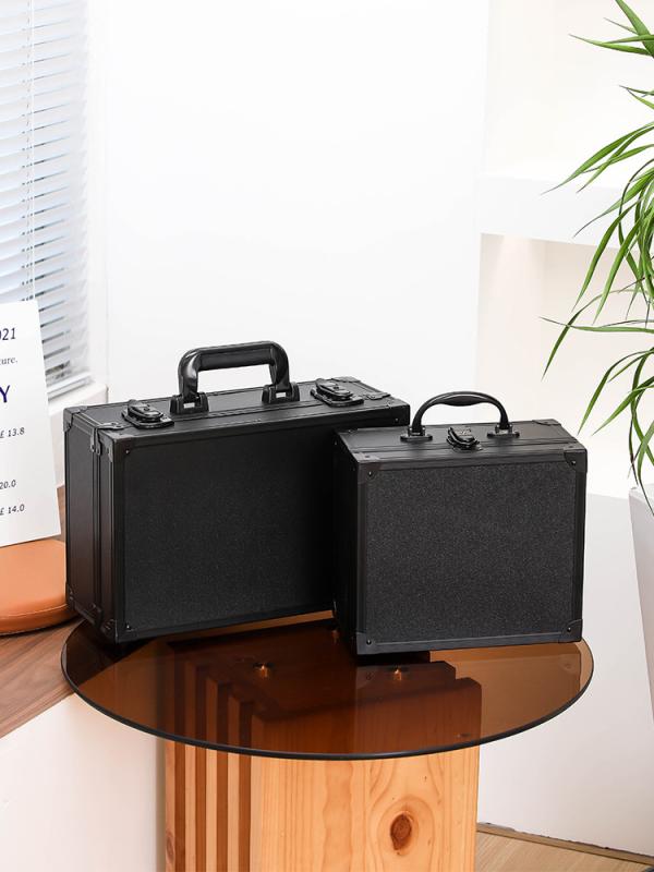 メイクボックス レディース メンズ 兼用 中号 ブラック コスメボックス 鏡付き 化粧品 収納 ボックス アルミフレーム 鍵付き 持ち運び 大容量 ツールボックス(4)