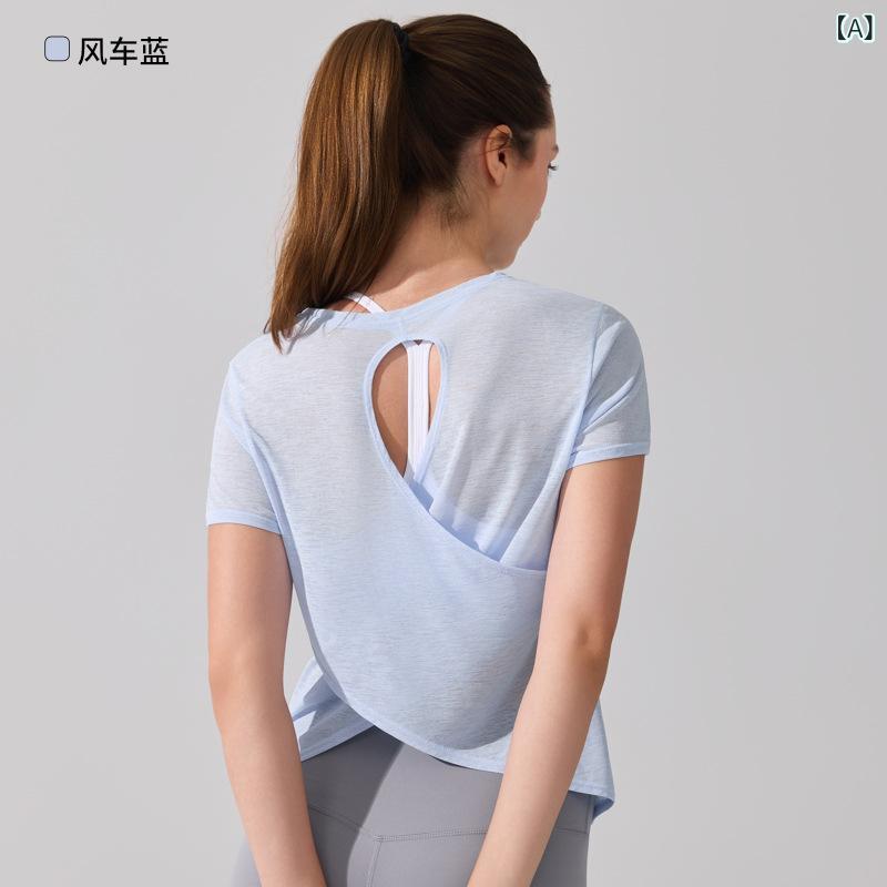 Tシャツ レディース 美背 スポーツ ランニング トレーニング ウェア プラティ 速乾性 通気性 ヨガ トップス ウィメンズ ポリエステル 風車ブルー パープル ビタミン ピンク系 森林グリーン ミント ホワイト S M L XL 春夏