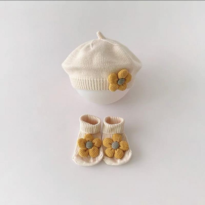 ベビー ベレー帽 帽子 秋冬 かわいい 超萌 幼児 子供 女の子 プリンセス 帽子 ソックス セット ニット..