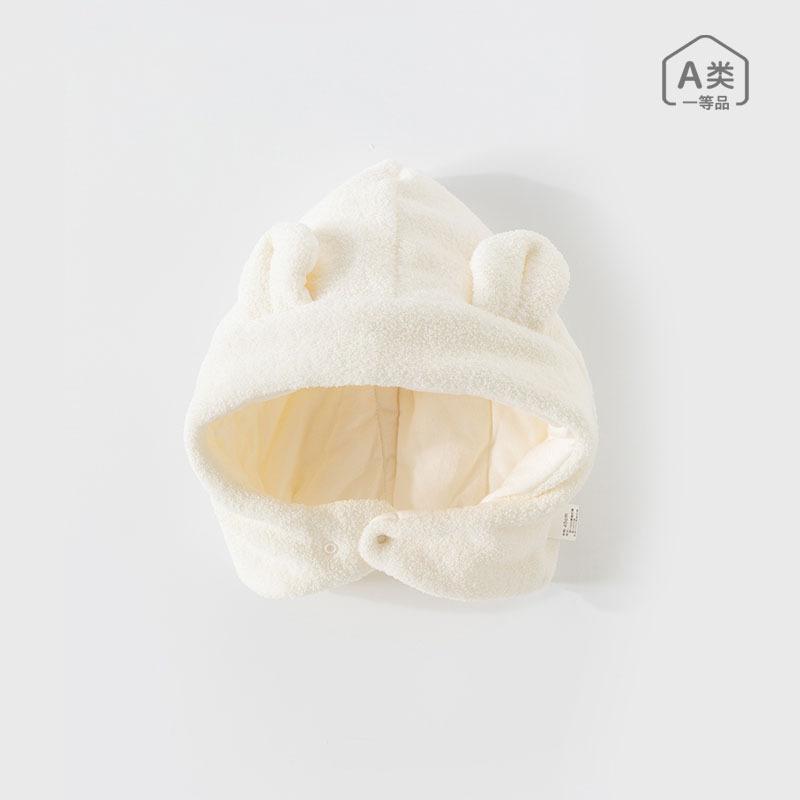 帽子 ベビー 防寒 あったか ニット帽 1歳 2歳 防風 ポリエステル 綿 かわいい アプリコット