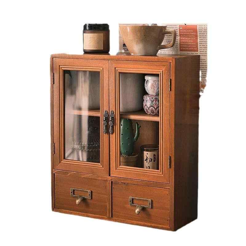 収納ケース デスク上置棚 木製 卓上収納 小物入れ 引き出し付き 透明アクリル 海棠花ガラス 国潮 ベッ..