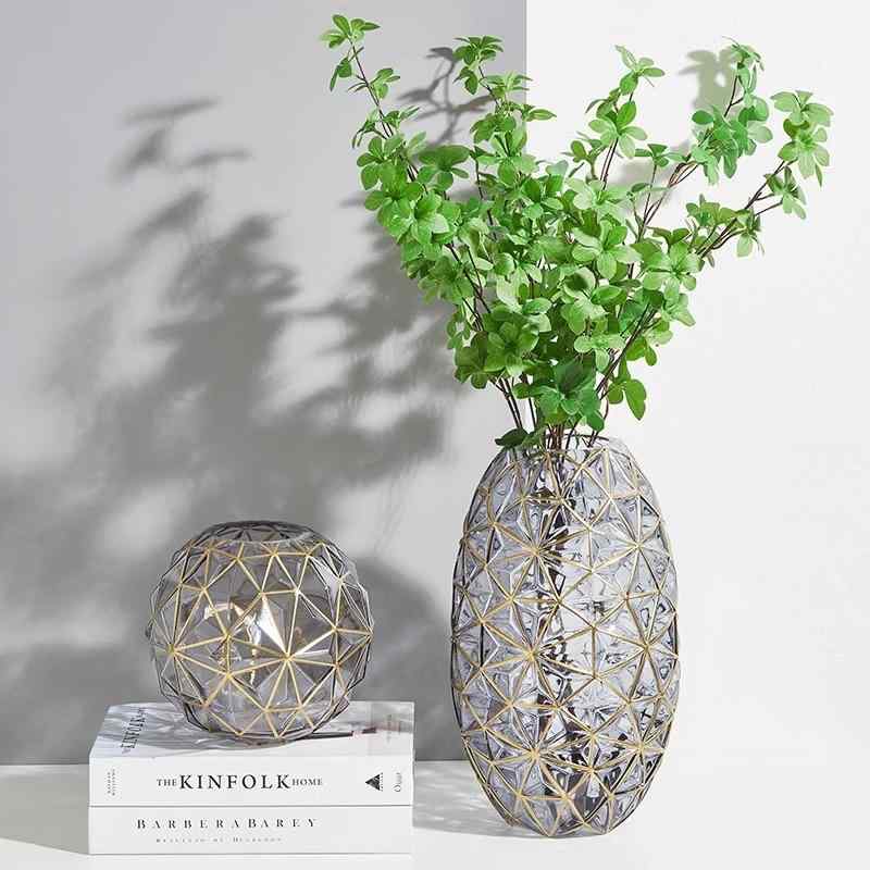 花瓶 北欧 現代 简约 ガラス フラワーベース 水栽培 钻石星 波浪 グレー グリーン ホワイト ブラック 高級感 インテリア 摆件
