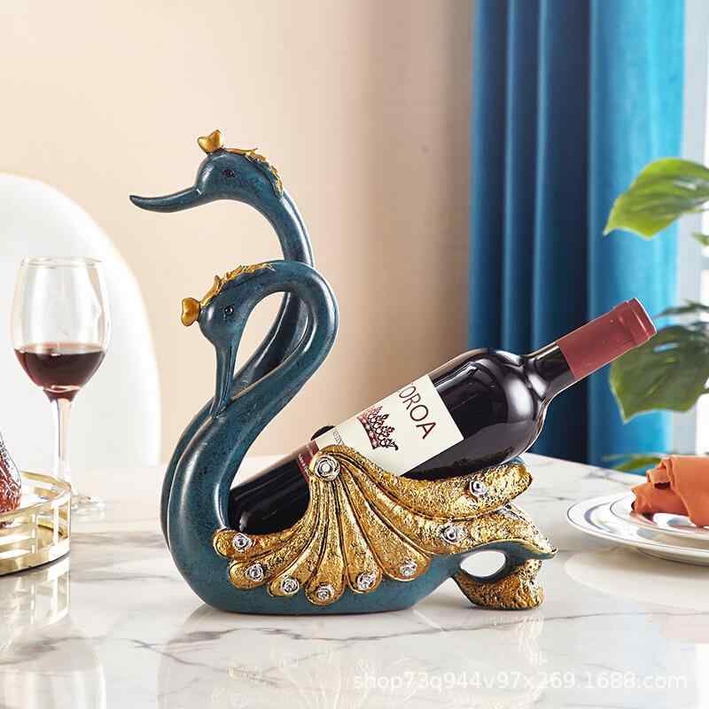 ワインラック カップル 白鳥 デザイン レジン製 卓上 オブジェ ヨーロピアン モダンテイスト リビング ..