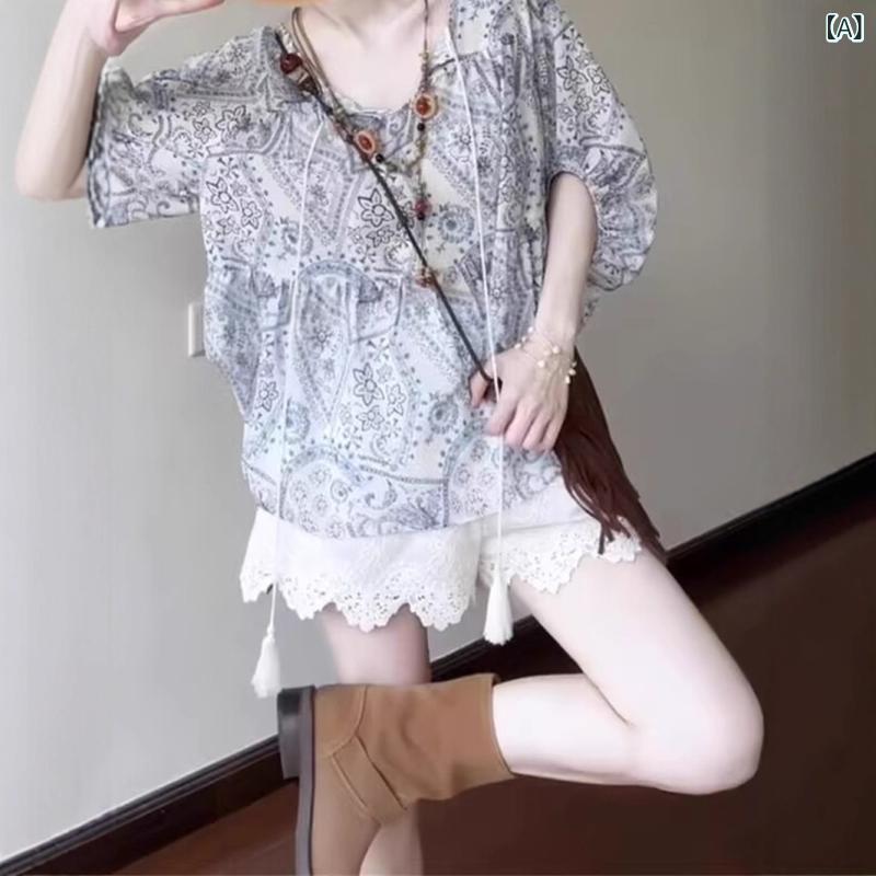 シャツ レディース 花柄 半袖 ショートパンツ 2点セット ポリエステル 快適 মিষ্টি スタイル 上下セット 部屋着 普段使い