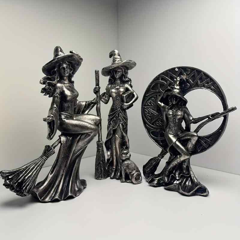 オブジェ ヨーロッパ風 レトロ アンティーク 樹脂製 魔女 魔法使い ウィッチ ユニーク ホウキ 月デザイ..