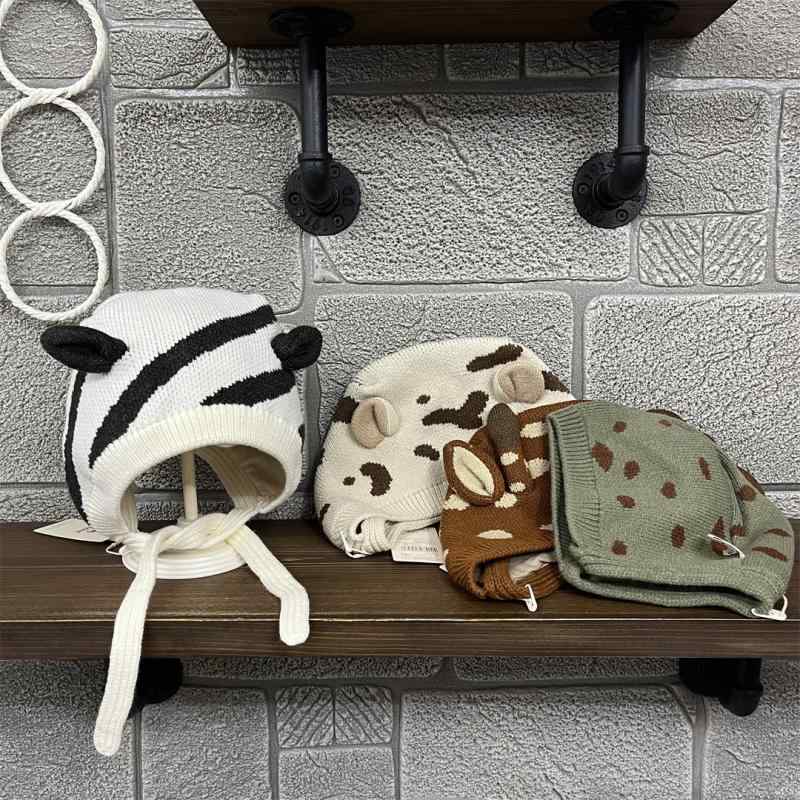 帽子 ベビー 赤ちゃん 男女兼用 純綿 裏地付き 韓国風 アニマル柄 刺繍 耳当て付き 防寒 春秋 かわいい..