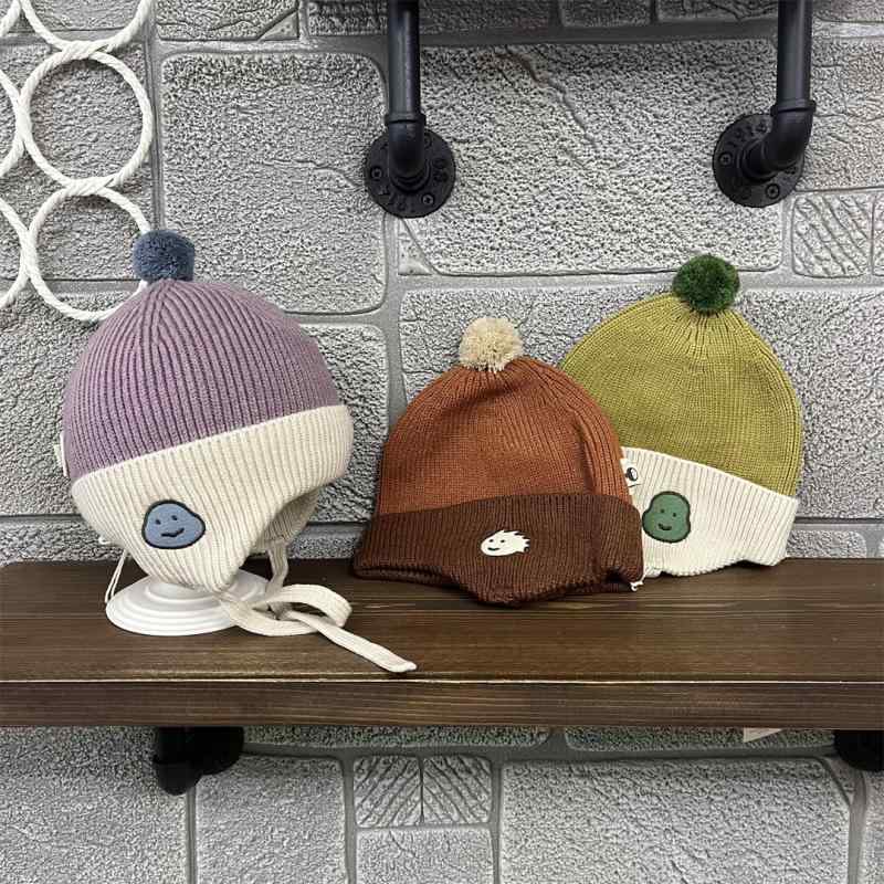 帽子 ベビー 赤ちゃん 男の子 女の子 綿 秋冬 恐竜 刺繍 折り返し 耳当て 防寒 保温 1歳 2歳 栗色