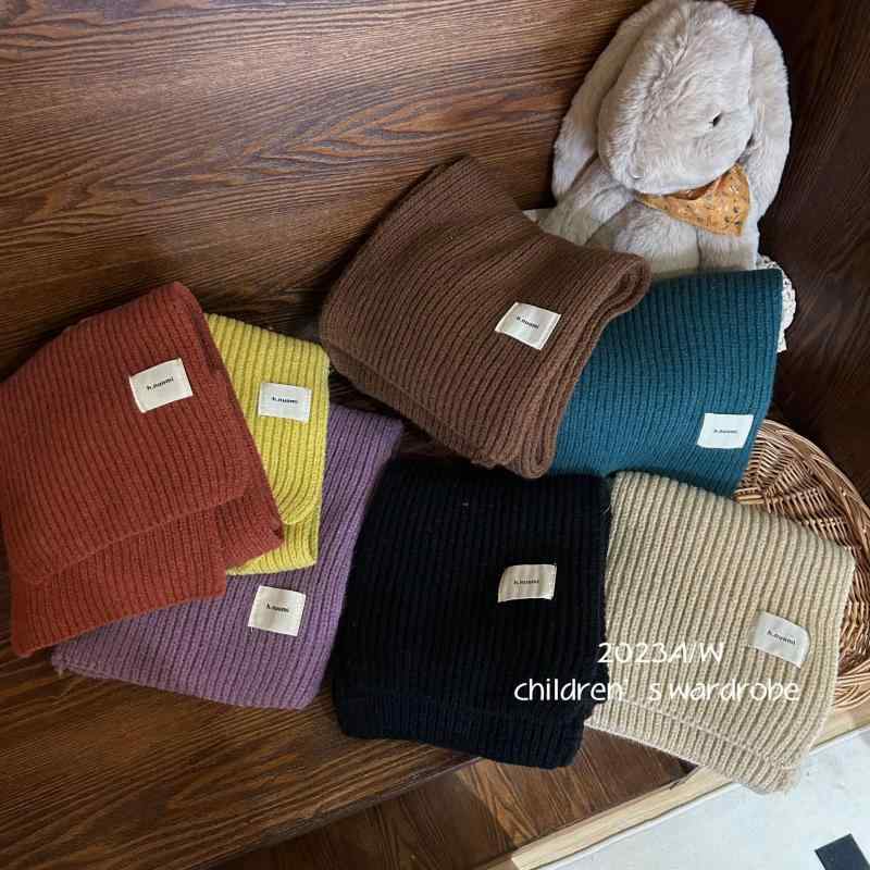 マフラー キッズ 女の子 ニットマフラー 厚手 防寒 あったか 無地 イエロー レッド ブラック パープル ..