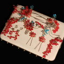 ヘアアクセサリー レディース ウェディング 赤色 花嫁 かんざし セット ブルー フラワー 合金 古風 ヘアピン エレガント 簪