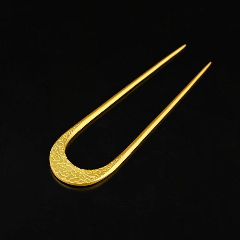 ヘアアクセサリー U字型ヘアピン 簪 髪飾り 唐風 銅製 エスニック レトロ 古代 金メッキ