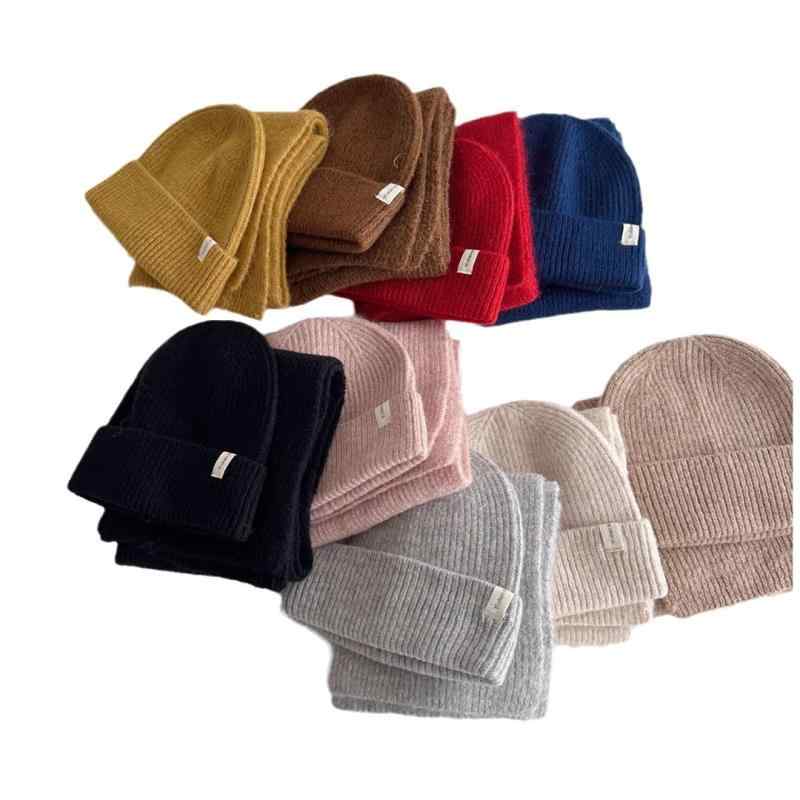 帽子 キッズ 子供用 防寒 ニット帽 マフラー セット 秋冬 無地 かわいい 男の子 女の子 ピンク系 イエ..