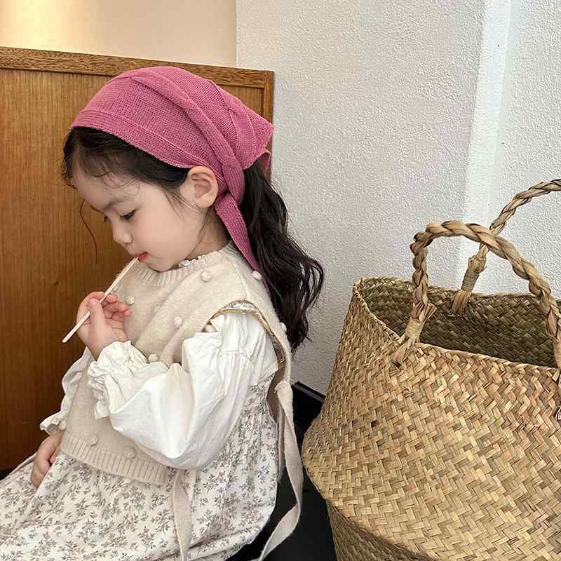 マフラー キッズ 子供用 ニット 無地 秋冬 防寒 ショール コーヒー色 ピンク系 アイボリー ブルー ブラ..