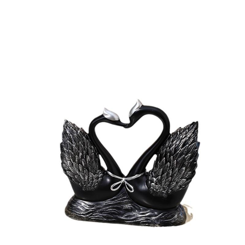 置物 オブジェ 北欧 スタイル 白鳥 ペア 幸福 樹脂製 手工芸品 黒色 白色 金色 卓上 窓際 飾り棚 テレビ台 酒棚 記念日 結婚祝い 誕生日プレゼント