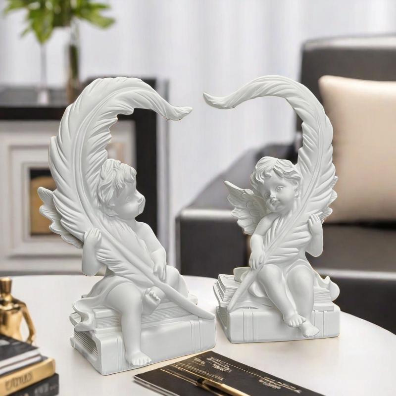 置物 樹脂工芸品 北欧風 天使の置物 羽根付き 彫刻 オブジェ リビング 玄関 窓辺 デスク 飾り付 ...