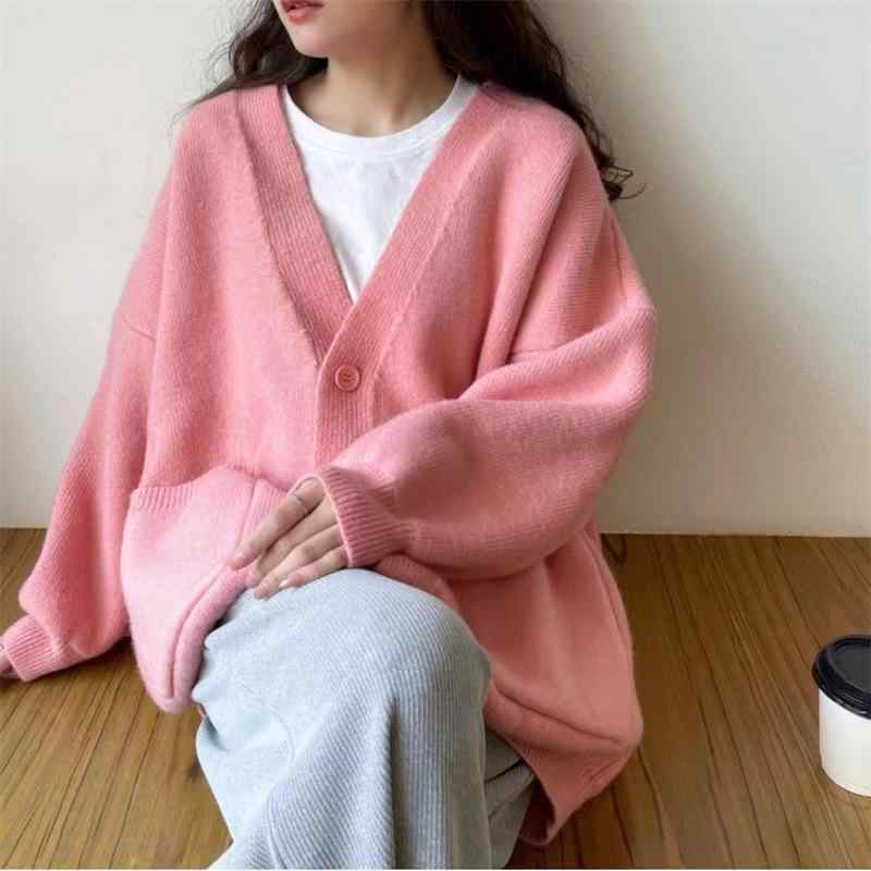 ニット レディース カーディガン Vネック 長袖 無地 ゆったり 柔らかい 春秋冬 通勤 オフィスカジュアル ピンク系 ブルー オレンジ ブラック