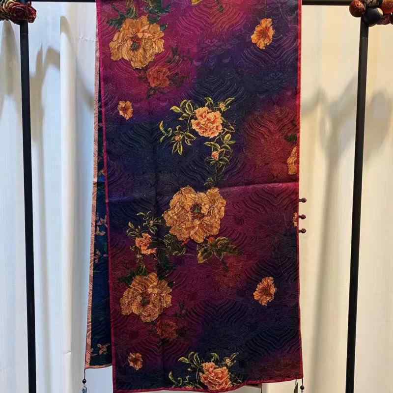 ストール レディース 春秋 シルク 香云紗 ボヘミアン レトロ 民族風 中国風 スカーフ 保温 日焼け止め ..