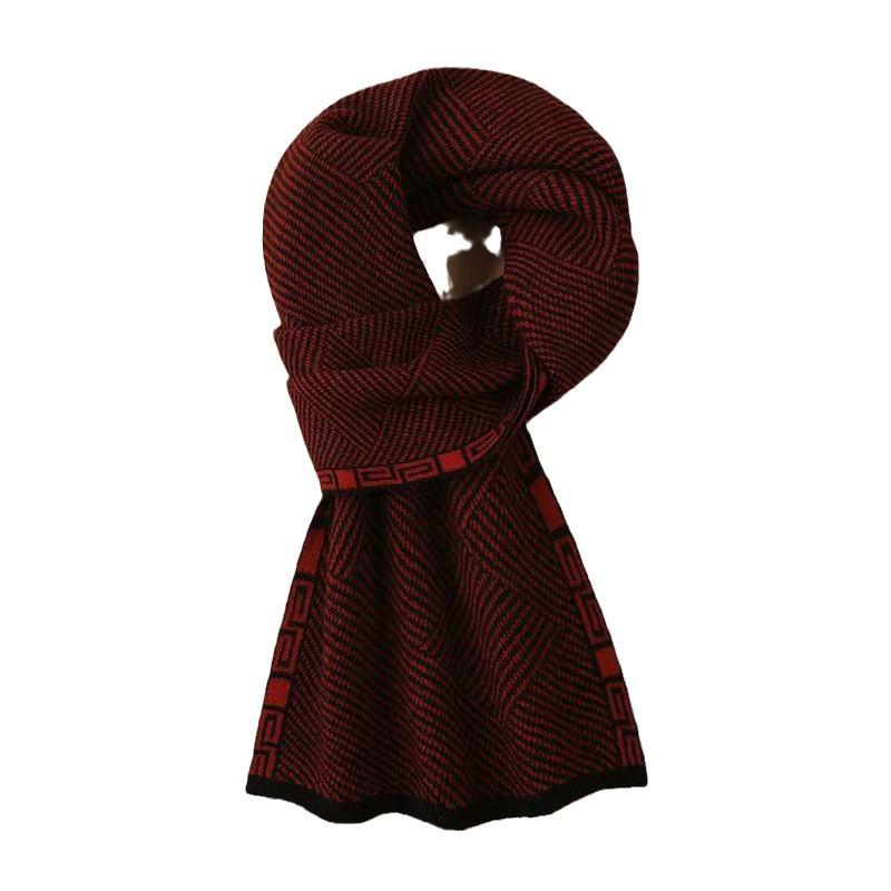 マフラー 男性用 ストライプ柄 ウール100% 秋冬 ニット 保温 ネックウォーマー 175cm以上 ワインレッド ダークグレー ブラック コーヒー色 ウール 暖かい 防寒 通勤 通学 ビジネス
