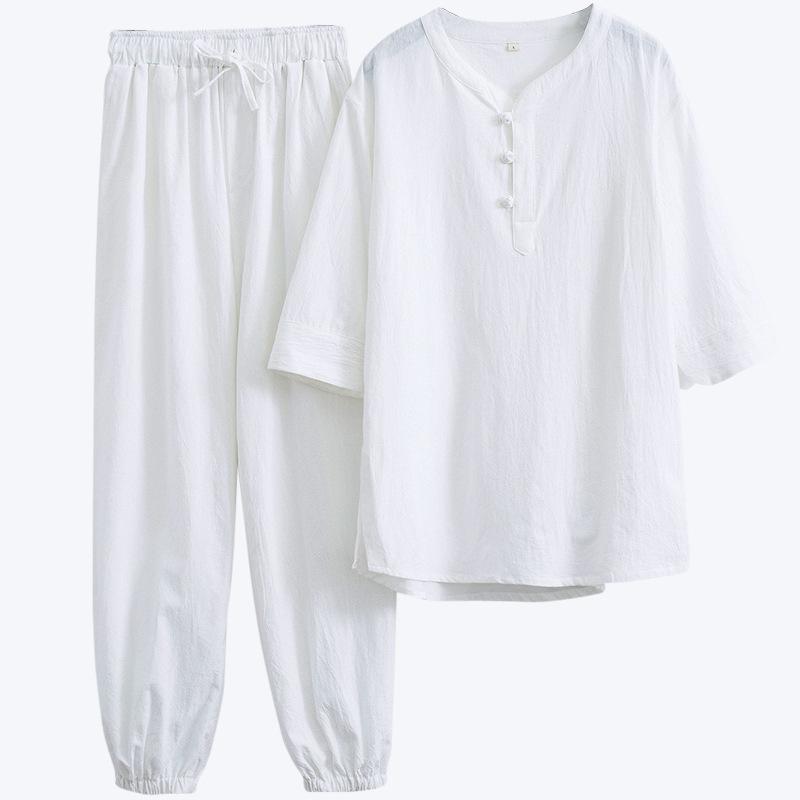 甚平 メンズ 男性用 中国風 唐装 上下セット 部屋着 普段使い 僧侶 禅修服 綿 夏