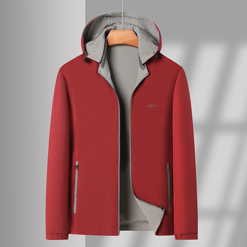 ジャケット 男性用 ブルゾン ジャンパー フード付き 立ち襟 ポリエステル 耐摩耗 春物 普段使い 部屋着 ミドルエイジ 向け ブルー ブラック カーキ レッド