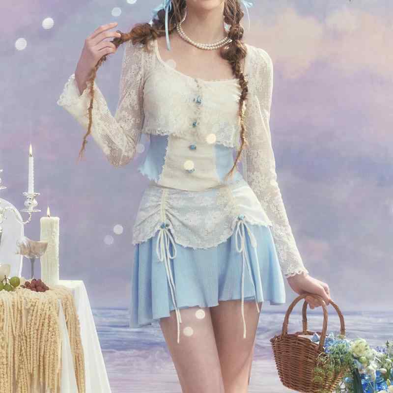 セットアップ レディース ワンピース 吊りスカート カーディガン 3点セット 涼しげ 清楚 清潔感 きれい..