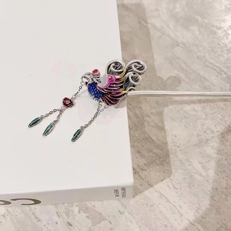 ヘアアクセサリー レディース 銀製 ピンク 桃の花 孔雀 かんざし タッセル 蝶 ヘアピン シニヨン 髪飾り 和服 チャイナドレス