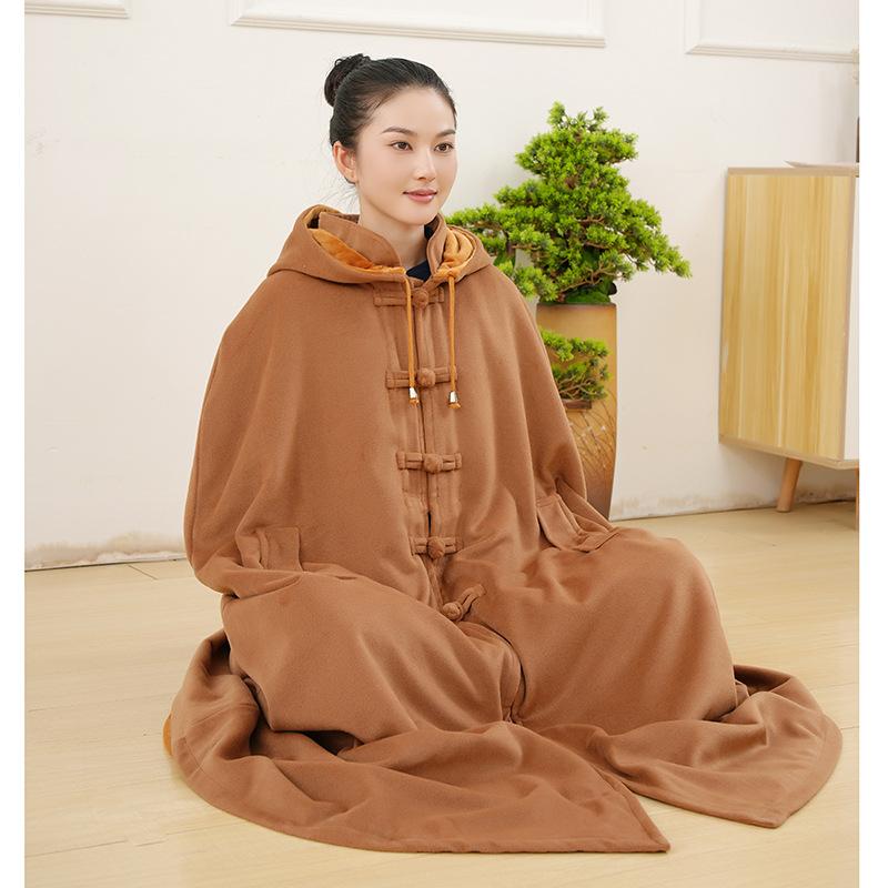 ポンチョ 男性用 フリース 防寒 唐装 中綿入り 暖かい 僧侶 禅修spiritual 珈琲色 キャメル 臙脂色 紺..