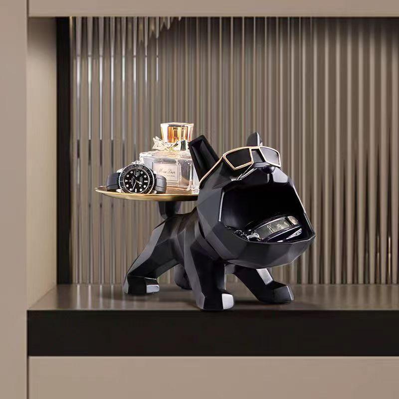 玄関収納 オブジェ フレンチブルドッグ 犬 トレイ 北欧風 樹脂製 キーホルダー 鍵置き 小物入れ ブラッ..