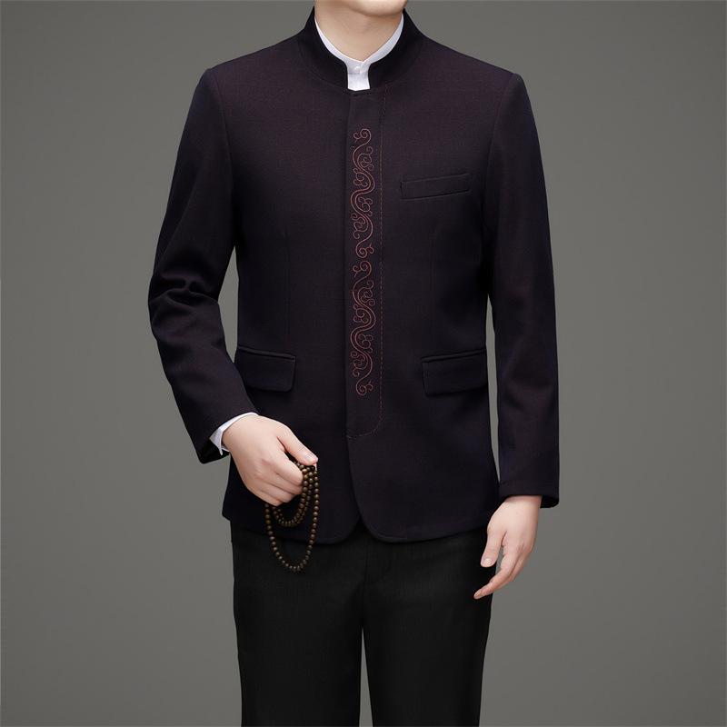 ジャケット 男性用 唐装 スーツ レトロ スタイル 刺繡 ポリエステル 春秋 中国風 カジュアル トップス ..