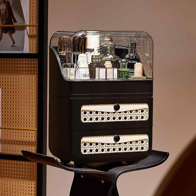 化粧品 収納 ケース ボックス 卓上 おしゃれ かわいい メイクボックス 大容量 防塵 口紅 ケア用品 ドレ..