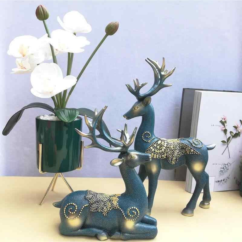 置物 オブジェ 鹿 北欧風 招財 ラッキーアイテム リビング ワインキャビネット 酒棚 飾り 樹脂製 ブルー系 ゴールド系