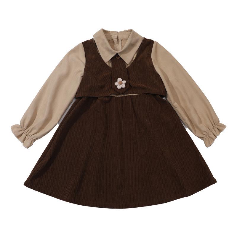 ワンピース 女の子 春秋 子供服 長袖 コーデュロイ Aライン プリンセス スカート 学院風 キッズ ガールズ ベージュ 90cm 100cm 110cm 1..