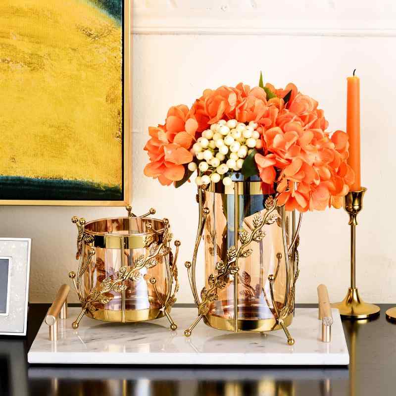 花瓶 金属製花瓶 ガラス製花瓶 北欧風 インテリア雑貨 リビング ダイニング テーブル 卓上花瓶 ドライフラワー 生け花 フラワーベース 大小サイズ展開 電気メッキ加工