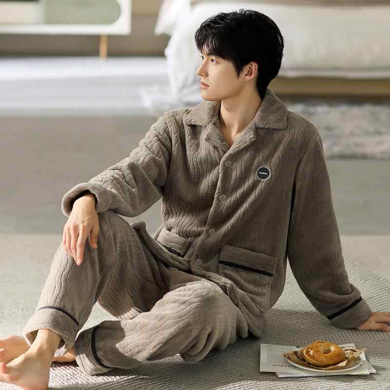 ルームウェア メンズ 秋冬 フランネル サンゴフリース 厚手 裏起毛 保温 パジャマ 大きいサイズ ゆった..