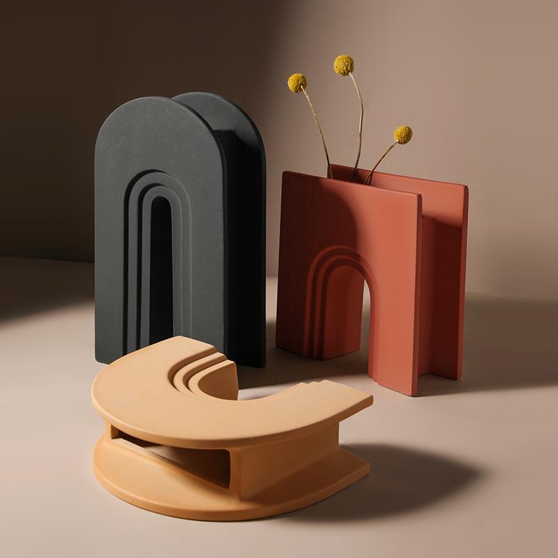 花瓶 北欧 モランディカラー アーチ型 U字幾何学デザイン オブジェ リビング テレビボード 陶器製 セラ..