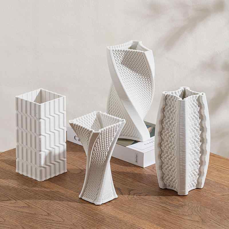 花瓶 北欧 セラミック 3D テクスチャ 現代 インテリア 模様替え 装飾品 アート クラフト 白