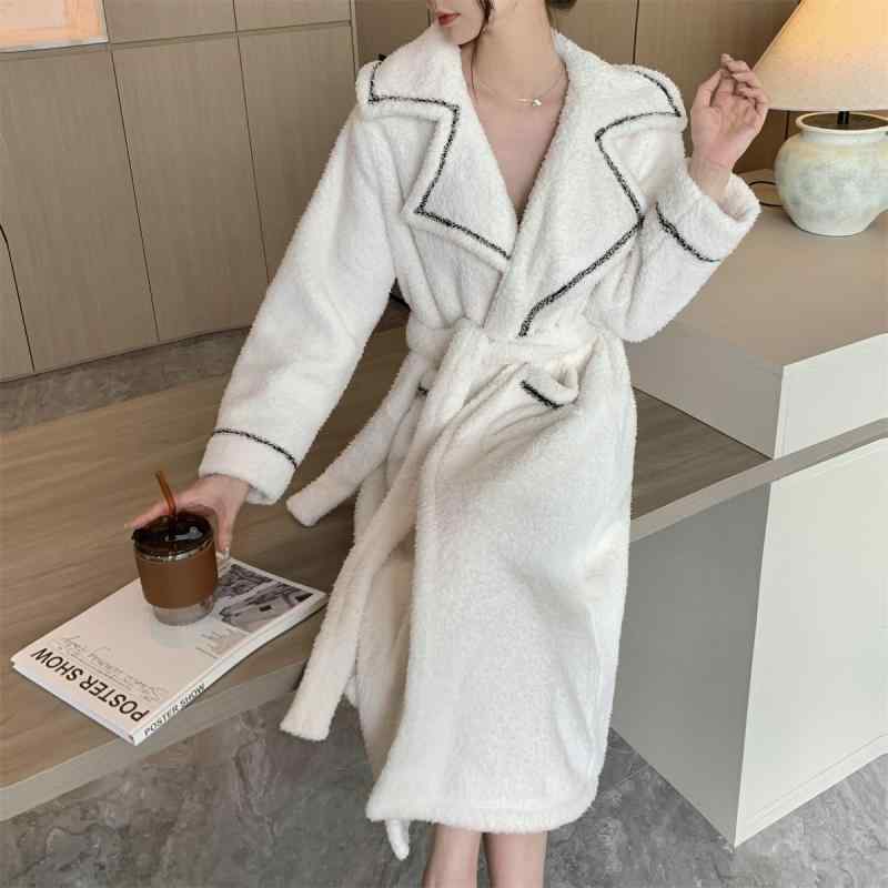 バスローブ レディース 女性用 高級感 フランネル ソフトフリース ポリエステル 厚手 肌触り Vネック 開襟 ロング丈 ガウン ルームウェア 部屋着 ナイトウェア オールシーズン ホワイト パープル グレーブルー