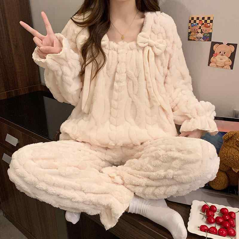 パジャマ レディース コーラルフリース ポリエステル 厚手 あったか 保温 ルームウェア かわいい スウ..