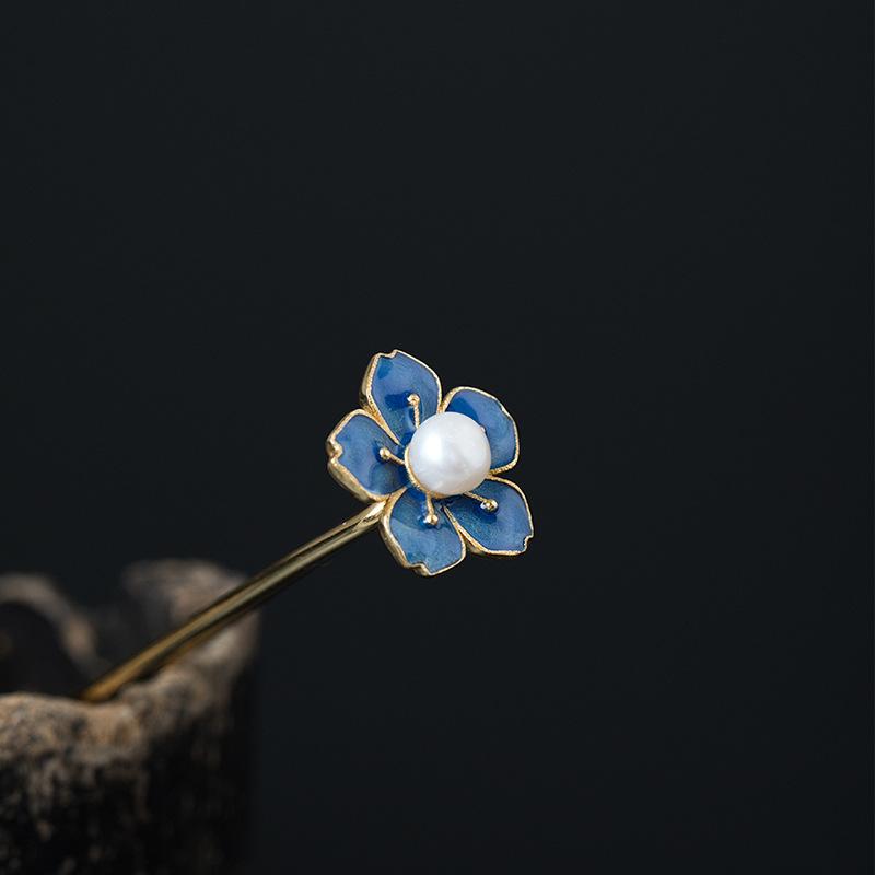 ヘアアクセサリー レディース 梅の花 かんざし S925 シルバー 簪 レトロ ドロップ 釉薬 パール ヘアピン 和装 髪飾り パーティー