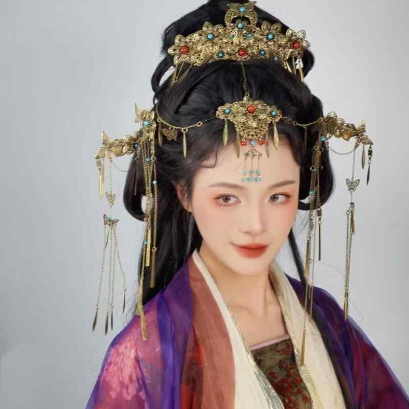 ヘアアクセサリー レディース 古風 神女風 髪飾り かんざし 額飾り エスニック 敦煌風 ヘッドドレス 和装 合金 電気メッキ加工