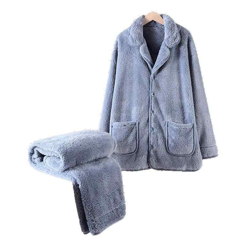 パジャマ メンズ ルームウェア 男性用 サンゴフリース フランネル 裏起毛 厚手 あったか 前開き ボタン..