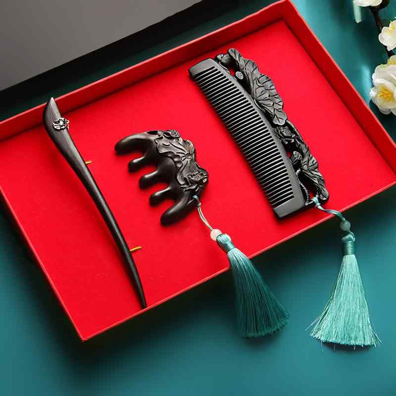 ヘアアクセサリー レディース 木製ヘアコーム ヘアピン 櫛 ミラー ギフトボックス セット サンダルウッド マッサージコーム 経穴刺激 頭皮ケア リラックス 美容グッズ