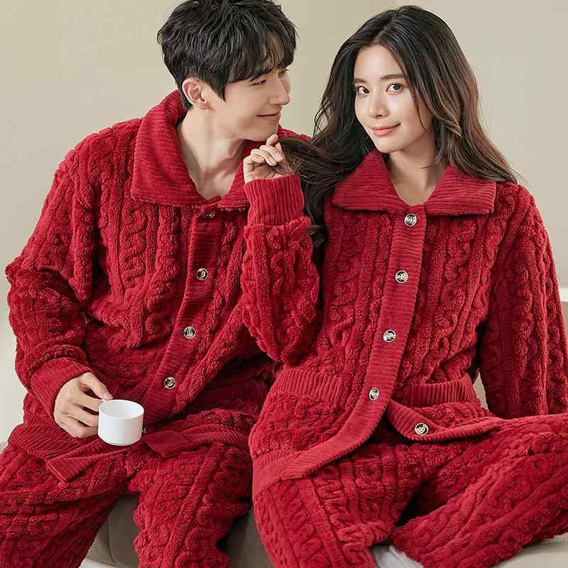 ルームウェア パジャマ ペア カップル フランネル 珊瑚フリース 裏起毛 厚手 保温 あったか ふわふわ ミドルネック 長袖 ロングパンツ ..