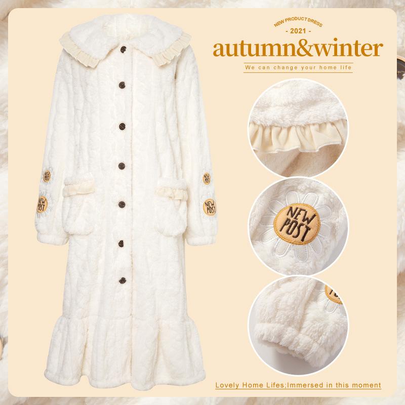 バスローブ レディース 秋冬 サンゴフリース フランネル パジャマ ルームウェア ロング丈 厚手 保温 部..